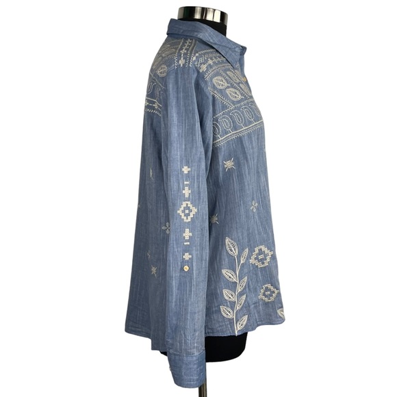 JOHNNY WAS EMBROIDERED COTTON BUTTON DOWN SHIRT - Picture 5 of 15